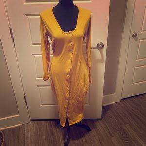 Sexy Gold Bodycon Button Down Midi